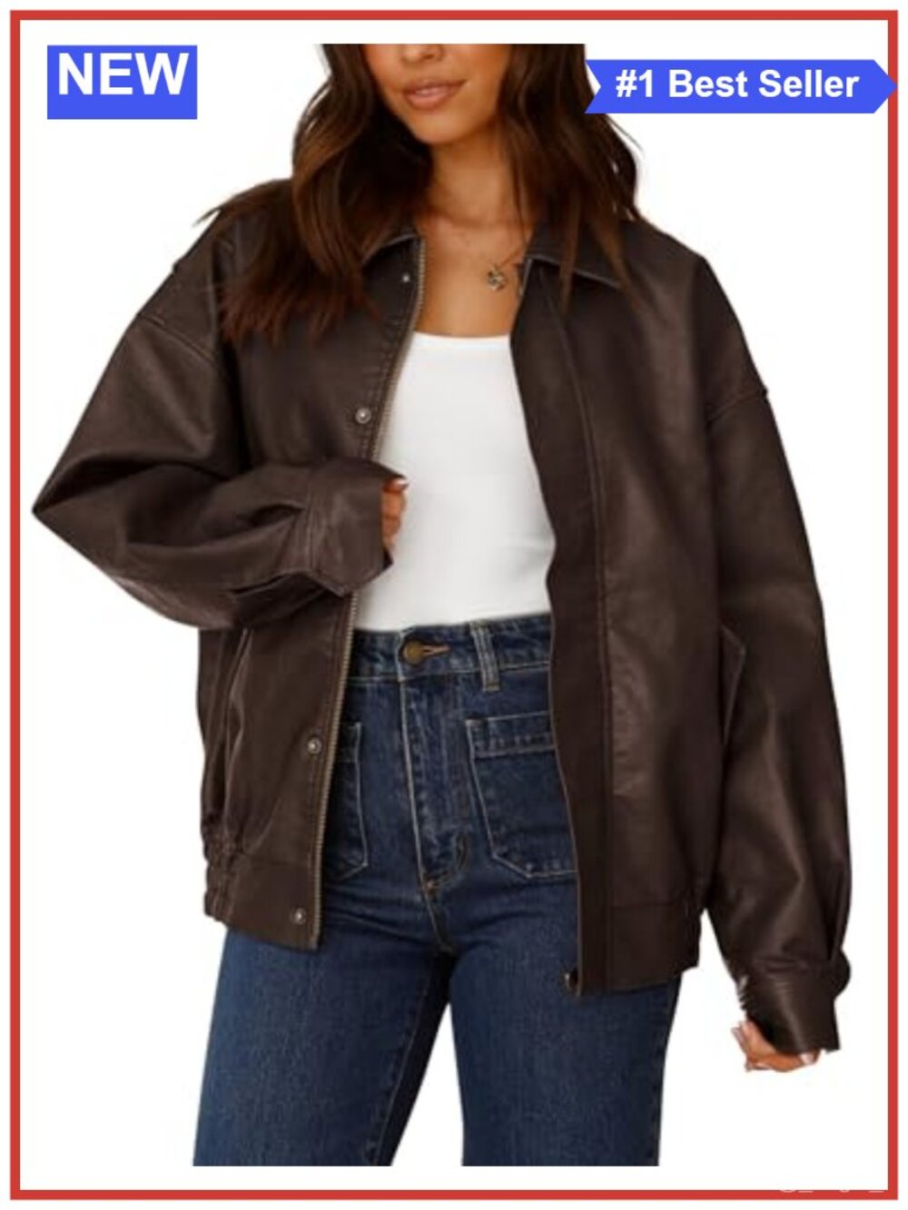 Faux Leather Moto Jacket Women Loose Fit Zip Up Fall Winter Coat